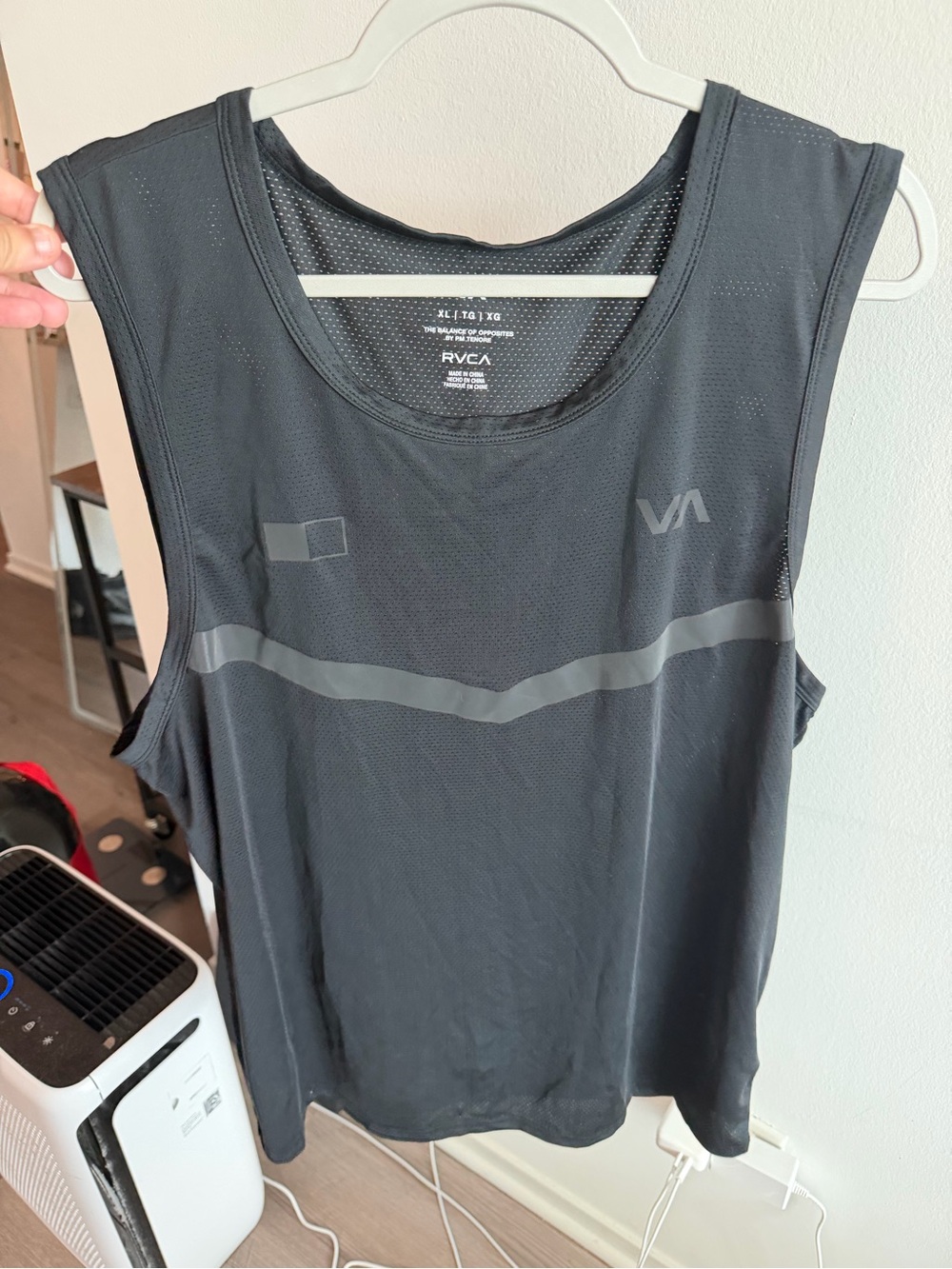 RVCA Black Mesh Athletic Tank with Reflective Stripe